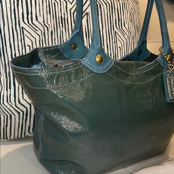 Coach Bleeker Teal Italian Cracked Leather Tote - Picture 5 of 17